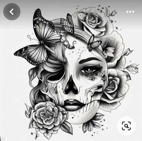 Womans Tattoo Ideas Arm, Half Skull Half Female Face Tattoo, Female Skull Tattoo For Women, Tattoo Ideas Female Skull For Women, Skull Tattoos Feminine, Half Lady Half Skull Tattoo, Beautiful Skull Tattoo For Women, Half Women Half Skull Tattoo, Woman Skull Tattoo Design