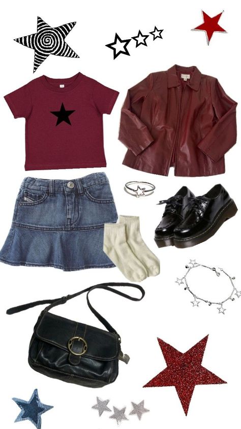 Red Alternative Outfits, Grunge Red Outfit, Red Grunge Aesthetic Outfits, Red Grunge Outfit, Tsukimi Kurashita, Grunge Girl Outfits, Fall Moodboard, Red Grunge, Town Outfits