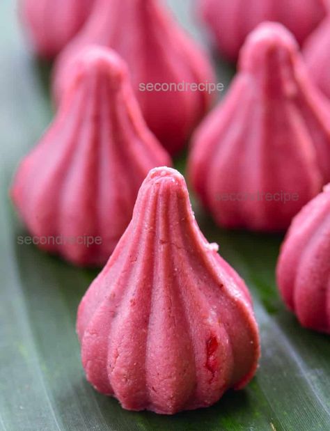 Modak Sweet Photography, Modak Sweet, Sweets Photography, Modak Recipe, Pink Desserts, Fruit Puree, Indian Sweet, Fruity Desserts, Indian Sweets