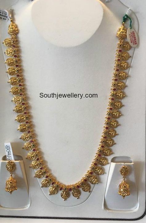 Lakshmi Kasu Mala 50grams Gold Haram, Kasu Haram, Kasu Mala, Mango Mala, 22 Carat Gold Jewellery, Gold Chokers, V Model, Gold Temple Jewellery, Mala Jewelry