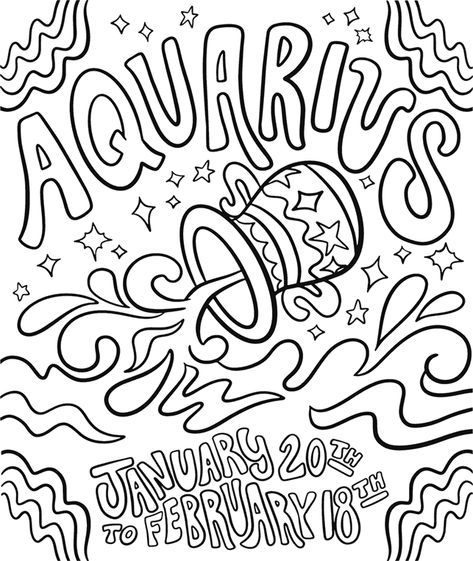 Aquarius Coloring Pages, Aries Coloring Pages, Zodiac Coloring Pages, The Aquarius, Love Coloring Pages, Engage Kids, Aquarius Zodiac, Color Print, Free Coloring Pages