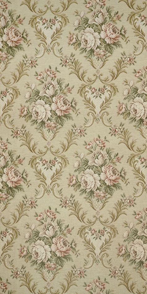 The paper of this original 70s gravure wallpaper is heavily structured and has a good and solid quality. The large-format, baroque pattern is in various shades of green and brown with a touch of pink. W 0.53 m x L 10.05 m Running meters are sold here for 8.90 euros (if you buy several meters, the wallpaper is delivered in one piece) or entire rolls of around 10 running meters for 49.90 euros. This wallpaper is an authentic, old stock vintage wallpaper from the 1970s in limited quantity. You can Old Fashioned Wallpaper Vintage, Vintage Pattern Paper, Very Light Pink Wallpaper, Old Fashioned Floral Wallpaper, Dark Green Victorian Wallpaper, Old Patterns Vintage, Old Vibes Wallpaper, Cute Tan Wallpaper, Grandma Wallpaper Aesthetic