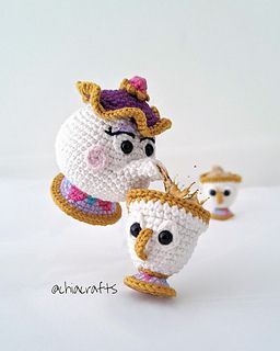 Ravelry: Chiara Cremon's Ravelry Store - patterns Mrs Potts Crochet Pattern, Disney Amigurumi Free Pattern, Amigurumi Marvel, Amigurumi Cartoons, Disney Amigurumi, Mrs Potts And Chip, Disney Crochet Pattern, Disney Crochet Patterns, Mrs Potts