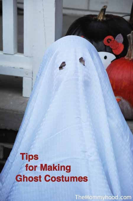 Easy Costumes: Ghost! Lessons Learned Making a Ghost Costume How To Make A Ghost Costume With A Sheet, How To Make Ghost Costume, Ghost Costumes Women, Bedsheet Ghost Costume, Classic Ghost Costume, How To Make A Ghost Costume, Toddler Ghost Costume Boy, Homemade Ghost Costume For Kids, Kids Ghost Costume Boy