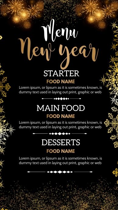 Menu For New Years Eve, New Years Eve Menu Design, Menu Dinner Design, New Years Menu Design, New Year Menu Design, Restaurant Creatives, New Years Eve Menu, New Year Promotion, Party Food Menu