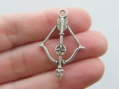 Arrow Pendant, Bow And Arrow, Crossbow, Belly Button Rings, Antique Silver, United Kingdom, Double Sided, Silver Tone, Enamel Pins