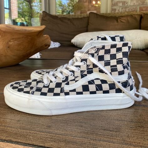 Unisex Vans Sk8-Hi Tapered Checkerboard WOMENS 8.0/ MENS 6.5 Vans Sk8 Hi Checkerboard, 2023 Mood, Vans Sk8 Hi, Sk8 Hi, Vans Sk8, Vans Shoes, Dream Closet, Closet, Fashion Tips