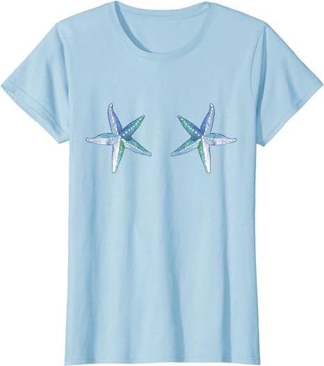 Amazon.com: Starfish Mermaid Sea Shell Bra - Cute Beach Costume T-Shirt : Clothing, Shoes & Jewelry Starfish Bra, Sea Shell Bra, Bra Shirt, Seashell Bra, Beach Costume, Shell Bra, Rhinestone Shirt, Cute Gifts For Friends, Rhinestone Shirts