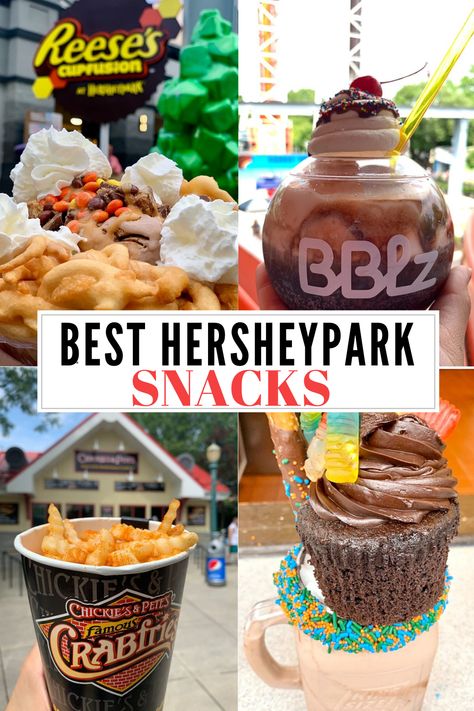 Visiting Hersheypark in Hershey, PA? Here are the 5 snacks you don't want to miss! So much good food at Hershey Park! Hershey Park Outfit, Hershey Park Packing List, Hersey Park, Hershey Park Tips, Hersey Pennsylvania, Hershey Park Pennsylvania, Bluegreen Vacations, Hershey Pennsylvania, Best Family Vacation Spots