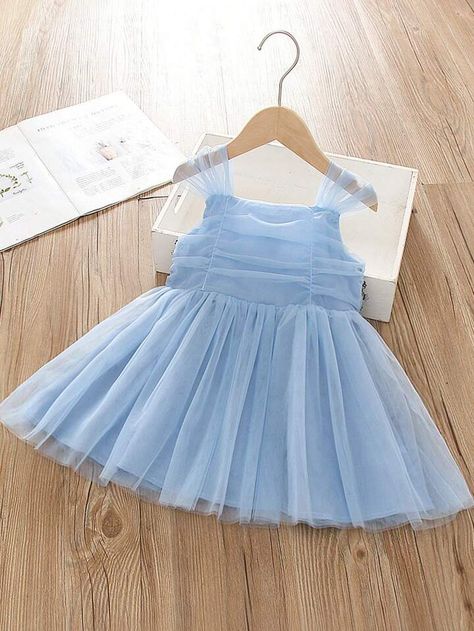 Baby Girls' Blue Mesh Tutu Dress With Shoulder Straps | SHEIN USA Baby Girls Dresses, Tutu Dress, Girls Clothing, Mesh Fabric, Shoulder Straps, Girls Dresses