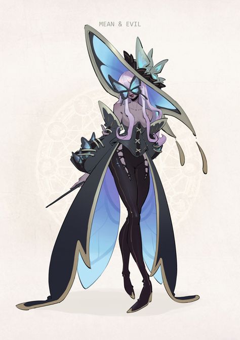 ArtStation - I mean witch Witch Hat Character Design, Fairy Outfit Design, Star Witch Character Design, Witch Design Character, Moth Clothes Design, Evil Witch Character Design, Witch Oc Design, Dragonfly Character Design, Butterfly Witch