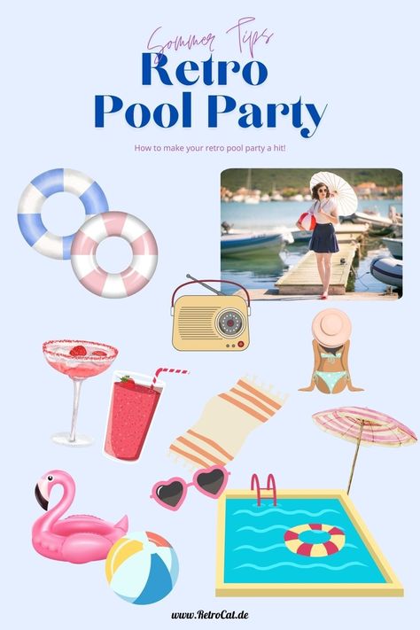 How to organize the best retro Pool Party of the Summer Retro Pool Party, Vintage Pool Parties, Retro Pool Parties, Retro Pool, Vintage Pool, 50s Look, Cool Music, Pool Parties, Retro Party