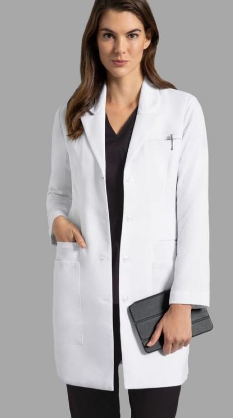 Doctor Work Outfit, Lab Coat Fashion, Doctor White Coat, Women's Lab Coats, Hospital Scrubs, Medical Scrubs Fashion, Medical Accessories, Professional Headshots Women, Doctor Coat