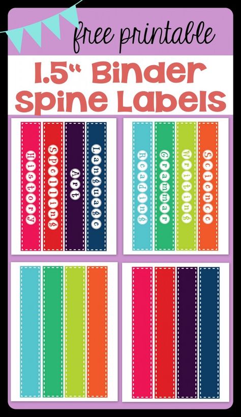 FREE PRINTABLE 1.5" Binder Spine Labels for basic school subjects AND blanks for you to customize | VanillaJoy.com Cheap Classroom Organization Ideas, Classroom Label Ideas, Title 1 Classroom Setup, Preschool Binder Covers, Labels For Notebooks, Binder Spine Printables Free, Binder Cover And Spine Templates Free Editable, Binder Spine Labels Free Editable, Free Binder Cover Printables Editable