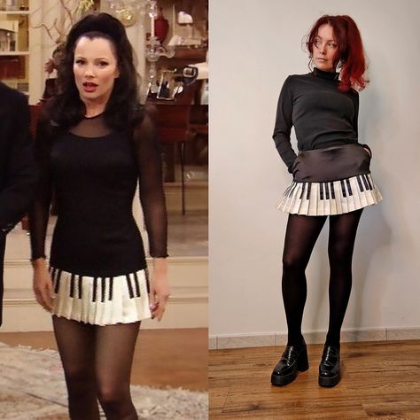 Latest project, the cutest little skirt! 🎹Moschino skirt inspired by 90s style icon Fran Fine « the nanny » Do you like it? I have a full video tutorial on making it, check it out on the tube▶️ #diyfashion #franfine #moschino #sewing The Nanny Fran Outfits, The Nanny Outfits, Piano Skirt, Cute Piano, Fran Fine The Nanny, Nanny Outfit, Fran Fine Outfits, Fran Fine, Moschino Dress