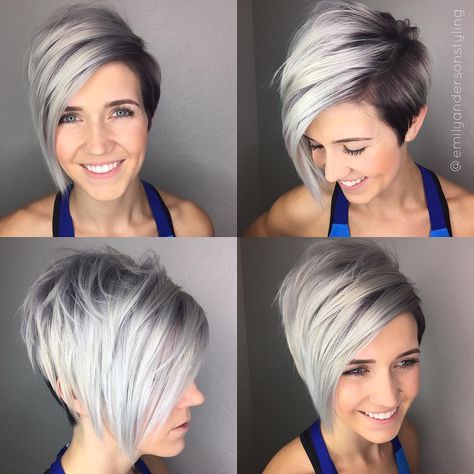 Two-Tone Asymmetrical Pixie Bob Asymmetrical Pixie Cuts, Longer Pixie Haircut, Long Pixie Hairstyles, Fine Straight Hair, Pixie Bob Haircut, Asymmetrical Pixie, Long Pixie Cuts, Shorter Hair, Pixie Styles