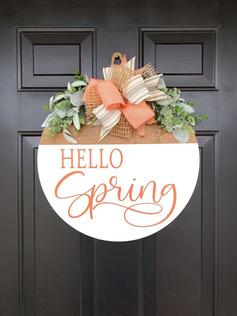 Decorate For Spring, Spring Greenery, Hello Spring Sign, Southern Town, Town Design, Spring Door Hanger, Spring Svg, Door Signs Diy, Sign Image