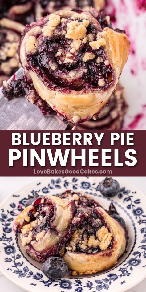 Blueberry Pie Pinwheels pin collage Ways To Use Pie Crust, Mini Blueberry Pies, Holiday Desert Recipes, Favorite Pie Recipes, Pinwheel Recipes, Blueberry Pie, Delicious Breakfast Recipes, Puff Pastry Recipes, Great Desserts