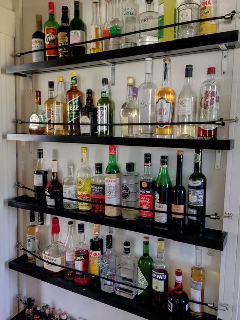 Alchol Storage, Alcohol Bottle Storage, Liquor Bottle Shelves, Wedding Liquor Bar, Liquor Storage Ideas, Liquor Shelf Ideas, Alcohol Shelf, Alcohol Storage, Home Wine Bar