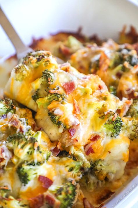 Chicken bakes make amazing family dinners, and this Cheesy Bacon Ranch Chicken with Broccoli is no exception! With broccoli, chicken, and bacon smothered in ranch dressing and covered in cheese, this cheesy chicken is so delicious. Serve it with mashed potatoes or rice for an easy, well-rounded meal. Put this easy chicken broccoli casserole recipe on your weeknight menu for an easy, delicious, and family-friendly dinner. Chicken Broccoli Bacon Ranch Casserole, Chicken Tenderloin Broccoli Recipes, Easy Chicken Bacon Ranch Casserole, Chicken Bacon Ranch Rice Casserole, Chicken Broccoli Cream Cheese, Baked Chicken And Broccoli Recipes, Chicken Bacon Broccoli Casserole, Chicken Bacon Ranch Rice, Chicken Broccoli Ranch