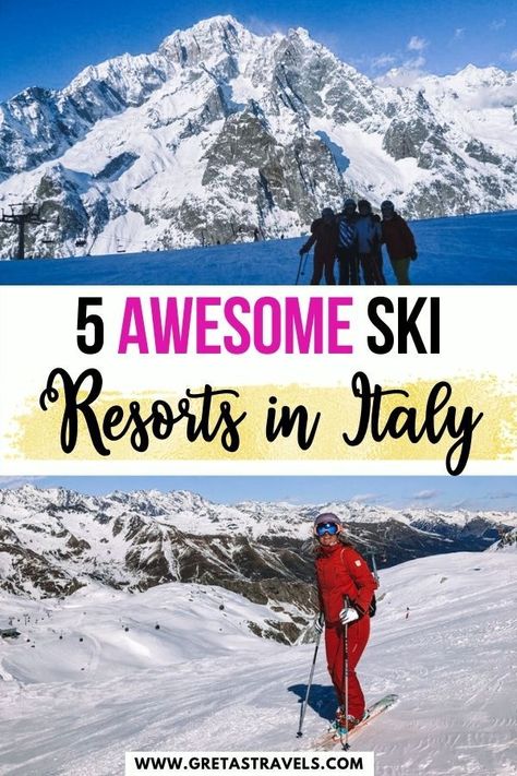 Italy is blessed with some of the most beautiful ski slopes in the world. Discover 5 awesome ski resorts in Italy! If you want to go skiing but don't know where, this Italy ski guide is perfect for you. I listed 5 great places to go skiing in Italy, describing the slopes for every level, some useful tips and what you can expect also off the slopes. Read on to discover the best ski resorts in Italy! #italy #skiinginitaly #skitrip #italyskitrip #europe #mountains Ski In Italy, Skiing In Europe, Skiing Italy, Italy Skiing, Europe Mountains, Ski Italy, Ski Europe, Future Aspirations, Italy Road