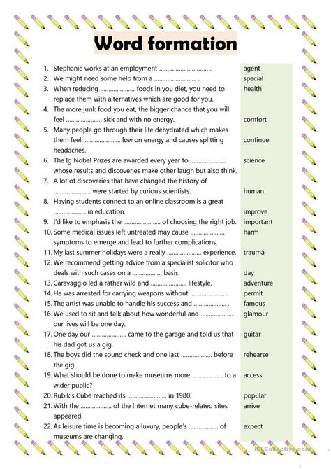 Word formation - English ESL Worksheets for distance learning and physical classrooms English Grammar Exercises, Word Formation, English Teaching Materials, Grammar Exercises, English Exercises, Teaching English Grammar, English Grammar Worksheets, English Writing Skills, English Language Learners