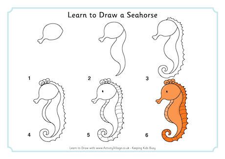 Learn to Draw a Seahorse Draw Seahorse, Seahorses, Learn To Draw, To Draw, Step By Step, For Kids