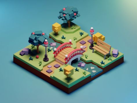 Park by Diego Leal on Dribbble Low Poly Environment, Discord Link, Park Games, City Cartoon, Isometric Design, Low Poly Art, Low Poly 3d, Casual Game, Parking Design