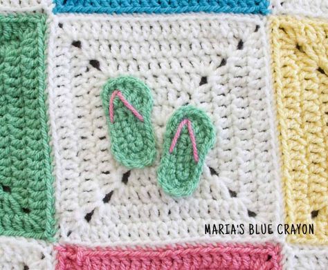 Crochet Flip Flops Applique Pattern - Maria's Blue Crayon Beach Granny Square, Ocean Granny Square, Ocean Blanket, Book Blanket, Crochet Flip Flops, Ad Blocker, Granny Square Projects, Blue Crayon, Crochet Square Blanket