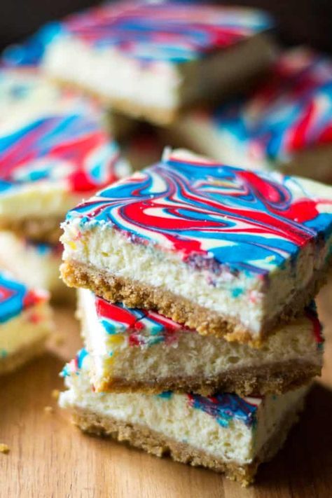 Red White and Blue Cheesecake Bars | A Wicked Whisk Red White And Blue Cheesecake, Red White And Blue Desserts, Blue Cheesecake, Patriotic Desserts, Blue Desserts, 4th Of July Desserts, July Ideas, Fourth Of July Food, American Spirit