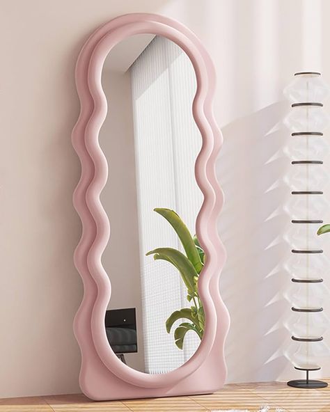 Amazon.com: ITSRG Floor Mirror with Stand, Full Length Mirror Wall Mounted, Full Length Floor Mirror, Standing Mirror Full Length, Irregular Wavy Mirror, Flannel Wrapped Wooden Frame Mirror (Pink) : Home & Kitchen Small Appartement, Full Length Mirror Decor Ideas, Blush Pink Bedroom Decor, Cuarto Aesthetic, Wooden Frame Mirror, Stand Up Mirror, Pink Living Room Decor, Mirror Standing, Mirror Decor Ideas