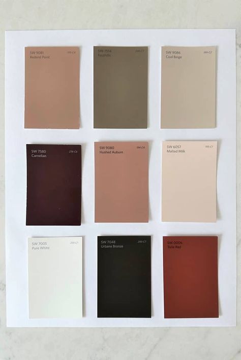 Blush Brown Paint Color, Rose And Terracotta Bedroom, Boho Wall Colors Bedrooms, Sherwin Williams Redend Point Bathroom, Sherwin Williams Roycroft Rose, Red End Point Sherwin Williams, Dusty Rose Interior Design, Earth Tone Color Palette Sherwin Williams, Rose Brocade Sherwin Williams