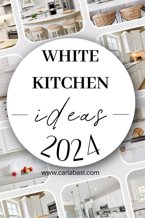 White Kitchen Ideas for Your Home Remodel | Carla Bast Design Small Kitchen Ideas White Cabinets, Accent Color Kitchen, White Kitchen Countertop Ideas, Open Concept Lighting, White Kitchen Cabinets Backsplash Ideas, Small White Kitchen Ideas, Kitchens With White Cabinets, White Kitchen Ideas Modern, White Kitchen Counters