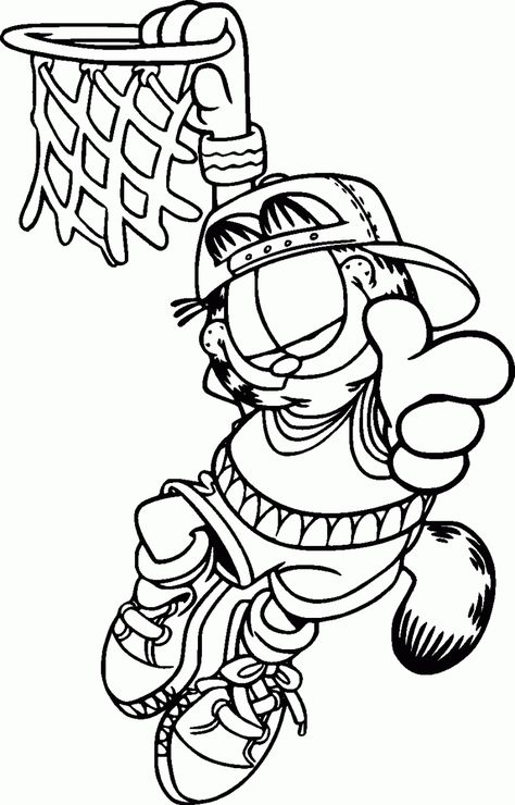 Garfield Play Basket Ball Coloring Pages Funny Coloring Pages For Kids, Sports Coloring Pages Free Printable, Basketball Coloring Pages, Desenho Tom E Jerry, Garfield The Cat, Sports Coloring Pages, Joseph Murphy, Cartoon Coloring, Kitty Coloring