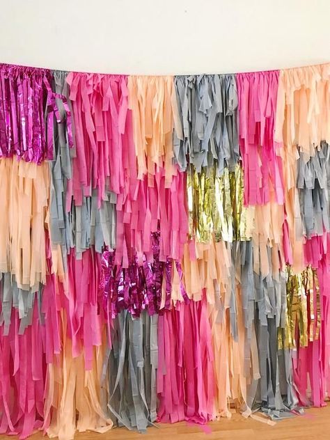 Party Decoration Ideas for Your Vintage Life Kate Beavis Vintage expert, blogger, writer and speaker on homes, fashion, weddings and lifestyle #party #newyears #birthday #craft #crafting #diycrafts #diy #partydecor #partyideas #party #yourvintagelife Diy Fringe Backdrop, Backdrop Fringe, Streamer Wall, Diy Streamers, Diy Fringe, Tassel Wall, Streamer Backdrop, Hawaiian Party Decorations, Backdrop Wall