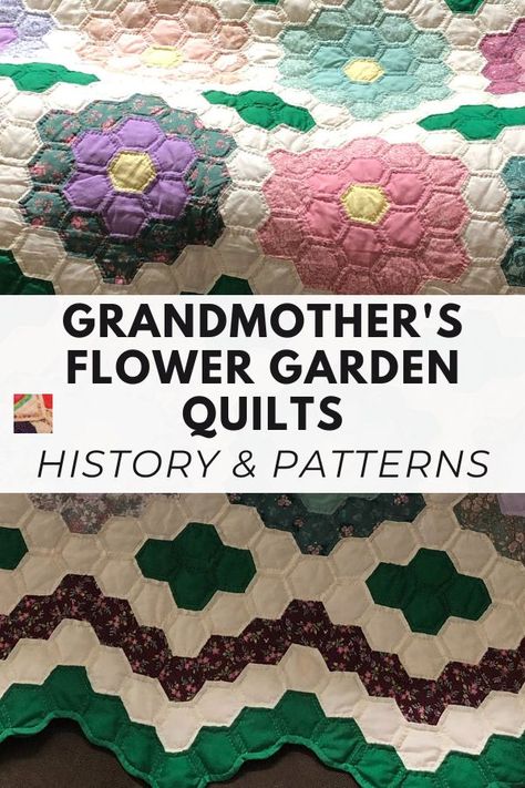 Grandmothers Flower Garden Quilt Pattern Paper Piecing, Grandmas Flower Garden Quilt Pattern Free, Grandma’s Flower Garden Quilt Pattern, Grandmother’s Flower Garden Quilt, Grandma Flower Garden Quilt, Grandmothers Flower Garden Quilt Pattern, Hydrangea Quilt, Garden Templates, Hexie Patterns