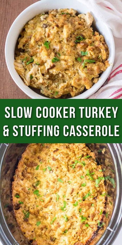 casserole in a bowl Easy Turkey Crockpot Recipes, Turkey Tenderloin And Stuffing Crockpot, Crock Pot Turkey And Stuffing, Turkey And Stuffing Casserole Crockpot, Slow Cooker Turkey Cutlets, Turkey And Dressing Crockpot Recipes, Crockpot Turkey Stuffing Recipes, Crockpot Turkey Stuffing, Slow Cooker Turkey And Stuffing