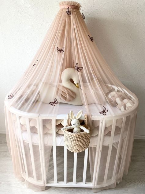 ATTENTION: THIS ITEM INCLUDES CANOPY ONLY! COLOR WARM BIEGE (BLUSH) with GOLD OR BROWN BUTTERFLIES Gorgeous baby baldachin (canopy, curtain) with decorative butterflies (without holder). Materials: soft tulle Canopy sizes 180cm(70inches)*800cm(315 inches)        batterflies amount: 16 pieces. You can choose any color combination of the canopy and butterflies. Just write to me and together we will find the best combination. - The canopy protects against sunlight, insects, drafts, dust, and pet ha Royal Baby Nurseries, Luxury Baby Nursery, Baby Curtains, Mosquito Net Baby, Design Creative Ideas, Tulle Canopy, Hanging Canopy, Nursery Layout, Pink Blackout Curtains