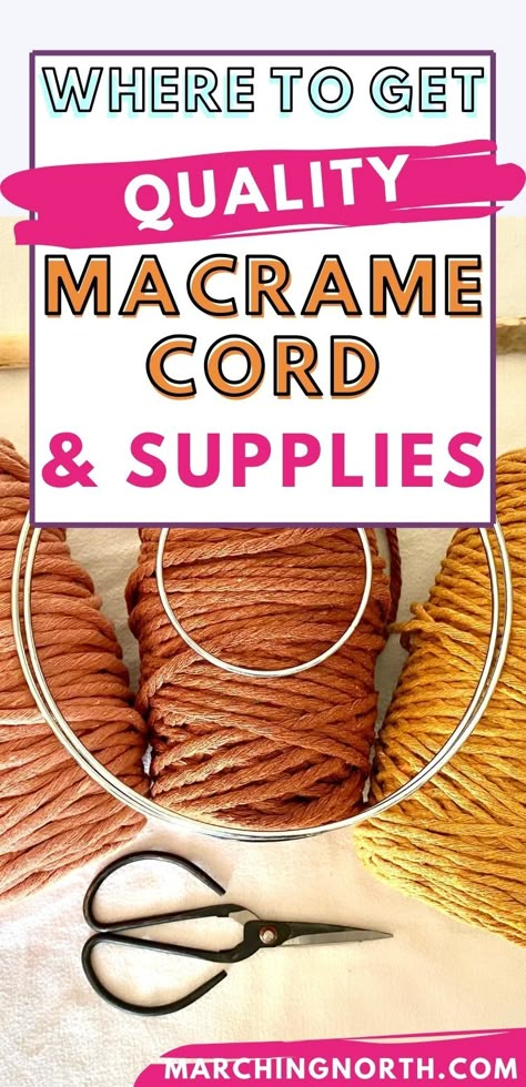 Wanting to learn macrame and not sure where to get supplies? Check out this epic list of the best macrame supplies! Everything you need to start knotting. | Macrame for beginners | macrame tutorial | how to do macrame | #macrame Diy Macrame For Beginners, Learn How To Macrame, Best Macrame Cord, How To Measure Macrame Cord, Macrame Thread & Yarn, Macrame Design Tutorials, Macrame For Beginners Tutorials, Macrame Patterns Tutorials How To Make, Macromae For Beginners