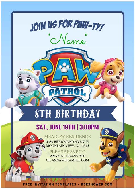 Download (Free Editable PDF) Adorable Paw Patrol Kids Birthday Party Invitation Templates Paw Patrol Birthday Card, Paw Patrol Party Invitations, Paw Patrol Skye Birthday, Paw Patrol Invitation, Paw Patrol Birthday Theme, Paw Patrol Birthday Invitations, Bday Invitations, Paw Patrol Birthday Party, Birthday Flyer