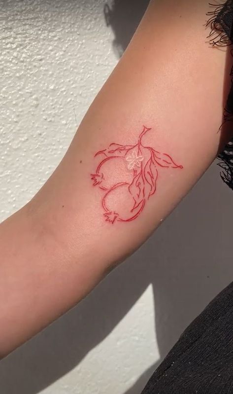 Pomegranate Tattoo, Red Flower Tattoos, Red Tattoo Ideas, Persian Tattoo, Tiny Tats, Red Tattoo, Handpoke Tattoo, Hand Poked Tattoo, Red Ink Tattoos