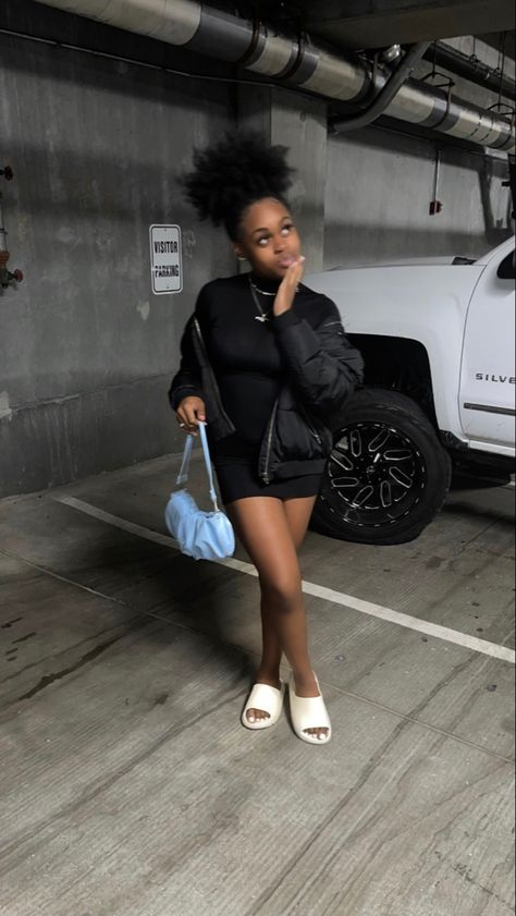 yeezy slides outfit | yeezy slides outfit black girl | pretty black girl outfits | outfits for black girls | outfit inspo | black dress outfit black girl Yezzy Slides Outfits Girl Black, Yezzy Slides Outfits Girl, Yeezy Slides Outfit, Slides Outfits, Slides Outfit, Yeezy Slides, Black Dress Outfits, Outfit Black, Dress Outfit