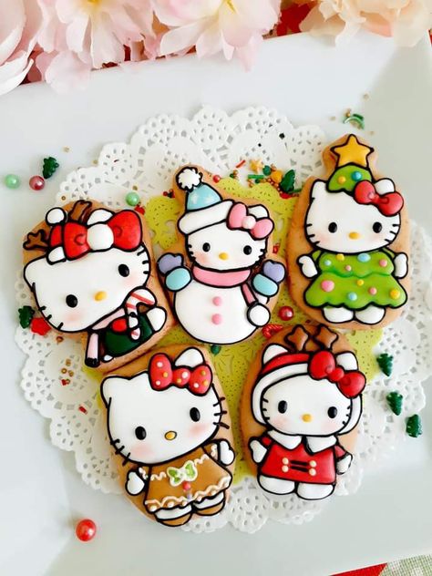 Hello Kitty Christmas Cookies, Hello Kitty Xmas, Kitty Cafe, Cold Appetizers, Hello Kitty Christmas, Christmas Sugar Cookies, Diy Stuff, Sugar Cookies, Macarons