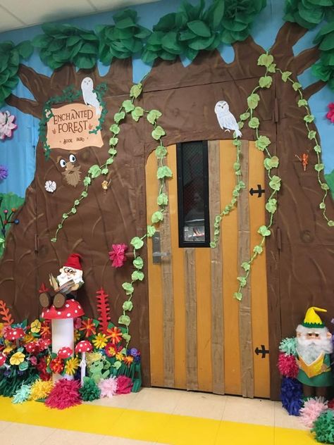 Enchanted Forest School Theme, Enchanted Forest Classroom Door, Enchanted Forest Classroom Theme, Storybook Classroom, Hoco Themes, Enchanted Forest Book, Enchanted Forest Decorations, Hallway Decorations, Library Door