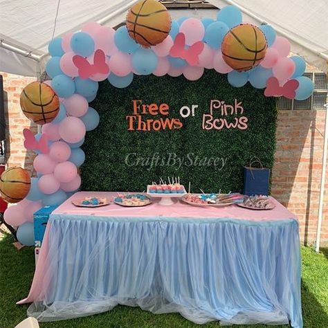 Gender Reveal Ideas For Party Basketball Theme, Gender Reveal Jersey Ideas, Gender Reveal With Basketball, Sport Gender Reveal Ideas, Basketball Gender Reveal Cake, Free Throws Or Pink Bows Gender Reveal Decorations, Cool Gender Reveal Themes, Sneaker Head Gender Reveal Ideas, Basketball Gender Reveal Decorations