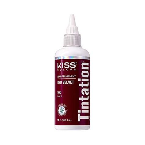 KISS TINTATION SEMI-PERMANENT HAIR COLOR RINSE DYE 5OZ WITH ARGAN OIL, ALOE VERA (Red Velvet) Kiss Aloe Vera Water, Proteolytic Enzymes, Keeping Hair Healthy, Red Storm, Purple Bottle, Semi Permanent Hair Dye, Semi Permanent Hair Color, Permanent Hair Dye, Hair Color Pink