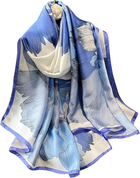 NUWEERIR Womens Silk Feeling Polyester Scarf Long Satin Scarf Fashion Designer Scarf Lightweight Wraps at Amazon Women’s Clothing store Head Scarf Fashion, Wear Shawl, Luxury Design Print, Designer Scarf, Satin Scarf, Spring Scarves, Style Scarf, Polyester Scarf, Scarf Fashion