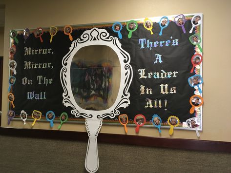 Mirror Mirror On The Wall Bulletin Board, Classroom Fairytale Theme, Fairy Theme Classroom Ideas, Royal Classroom Theme, Magic Theme Classroom Ideas, Fairytale Door Decorations Classroom, Fairytale Classroom Transformation, Fairy Tales Decorations, Fairytale School Theme