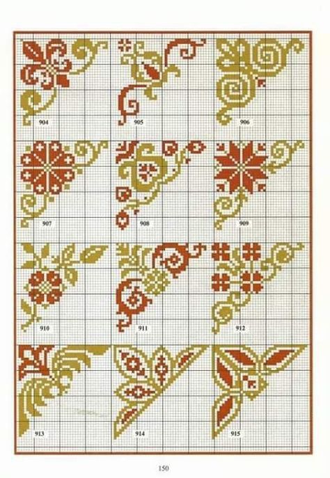 Palestinian Cross Stitch Borders Corner, Cross Stitch Boarders, Cross Stitch Border Pattern, Pola Kristik, Cross Stitch Bookmarks, Cross Stitch Borders, Crochet Borders, 자수 디자인, A Cross