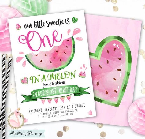 Watermelon Birthday Party, Watermelon Invitations, One In A Melon Birthday, Watermelon Birthday Parties, Summer Invitation, Birthday Invitations Diy, Watermelon Party, 1st Birthday Party Invitations, Watermelon Birthday